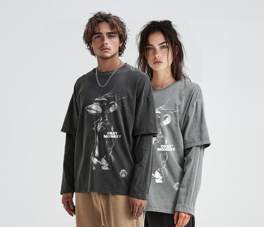 SUDADERA/CAMISETA 230G unisex de manga larga con efecto descolorido